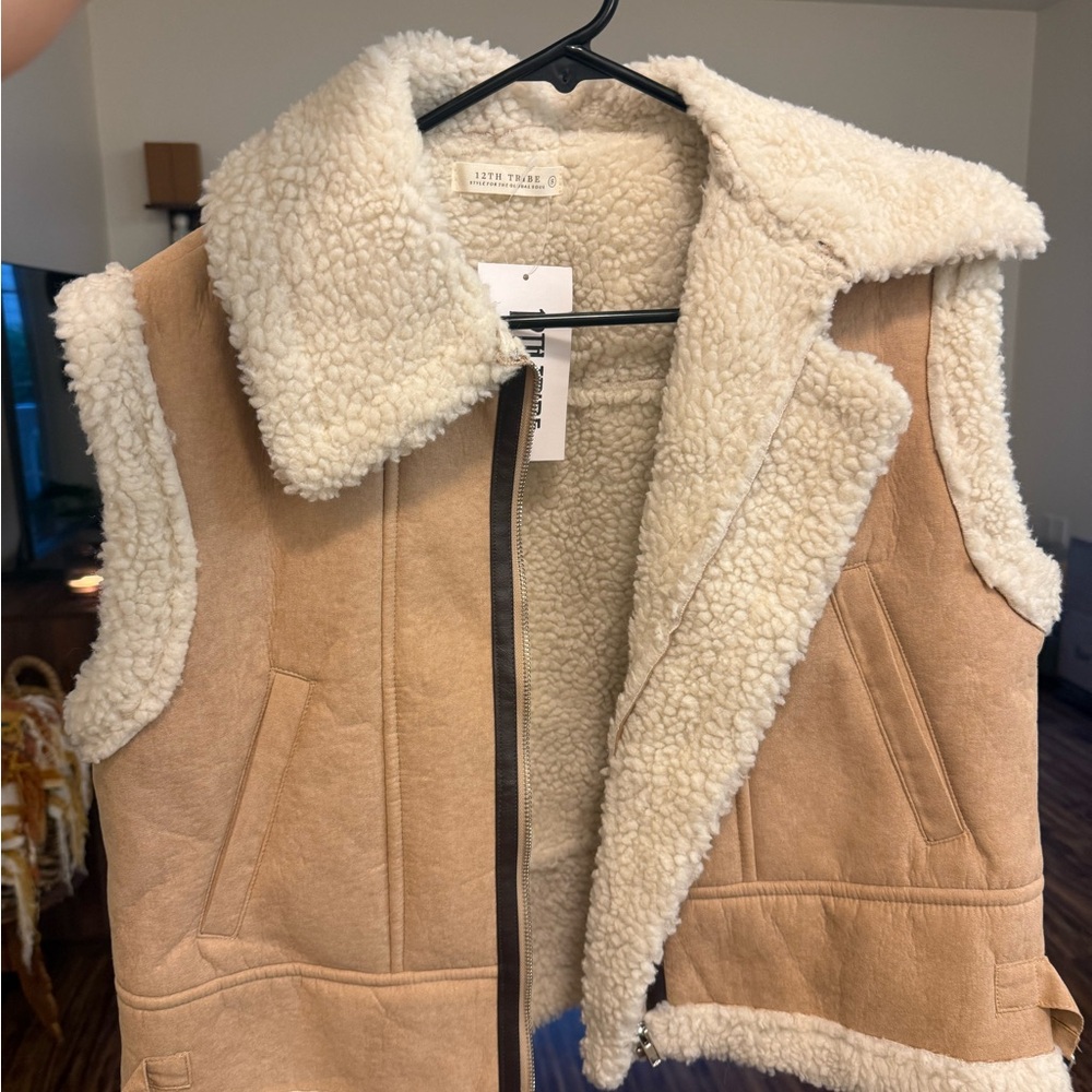 12th Tribe Tan and Cream Shearling Vest